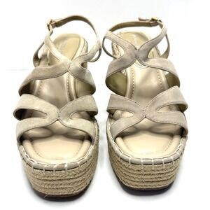 Kenneth Cole Womens Solace Espadrille Platform Wedge Sandals Almond Size 10M NWT